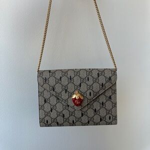 Strawberry Printed Gucci Coated Canvas Mini Wallet on Chain